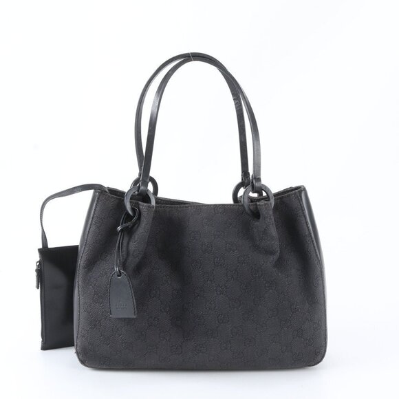 Gucci Handbags - Gucci GG Canvas Leather Tote Bag Shoulder Handbag Black WIM